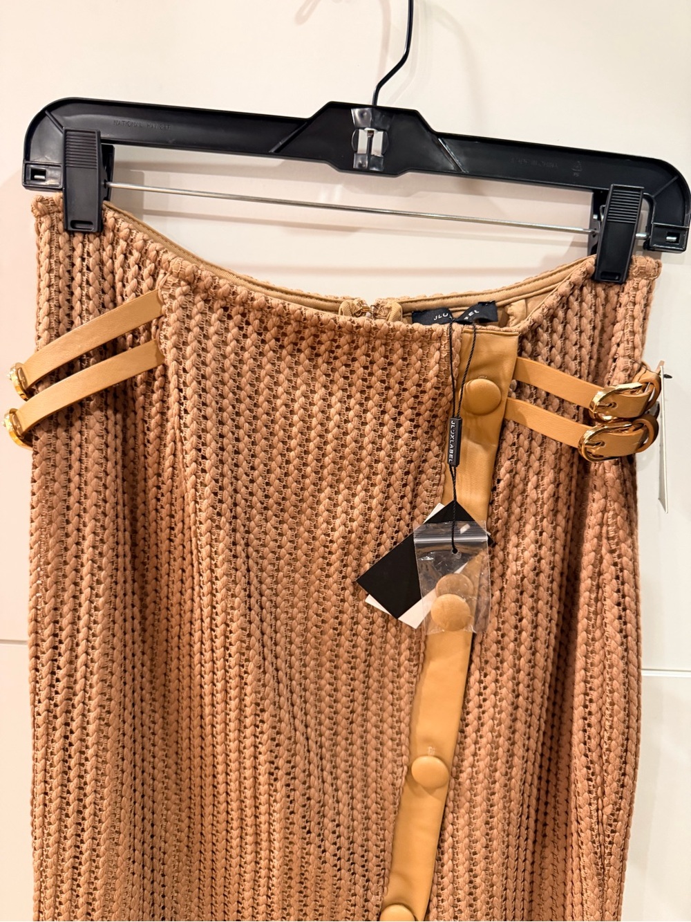 JLUXLABEL Textured Mystique Faux Leather Trim Midi Skirt Tan M NWT - Picture 2 of 16